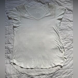 Grace & Lace Cream Lace Shoulder Tee